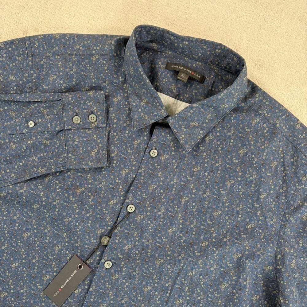 John Varvatos Star USA Oxford Shirt in Navy Floral AOP Men XL Long Sleeve NWT
